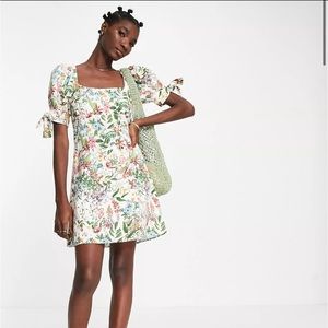 & other stories botanical floral print tie sleeve mini dress